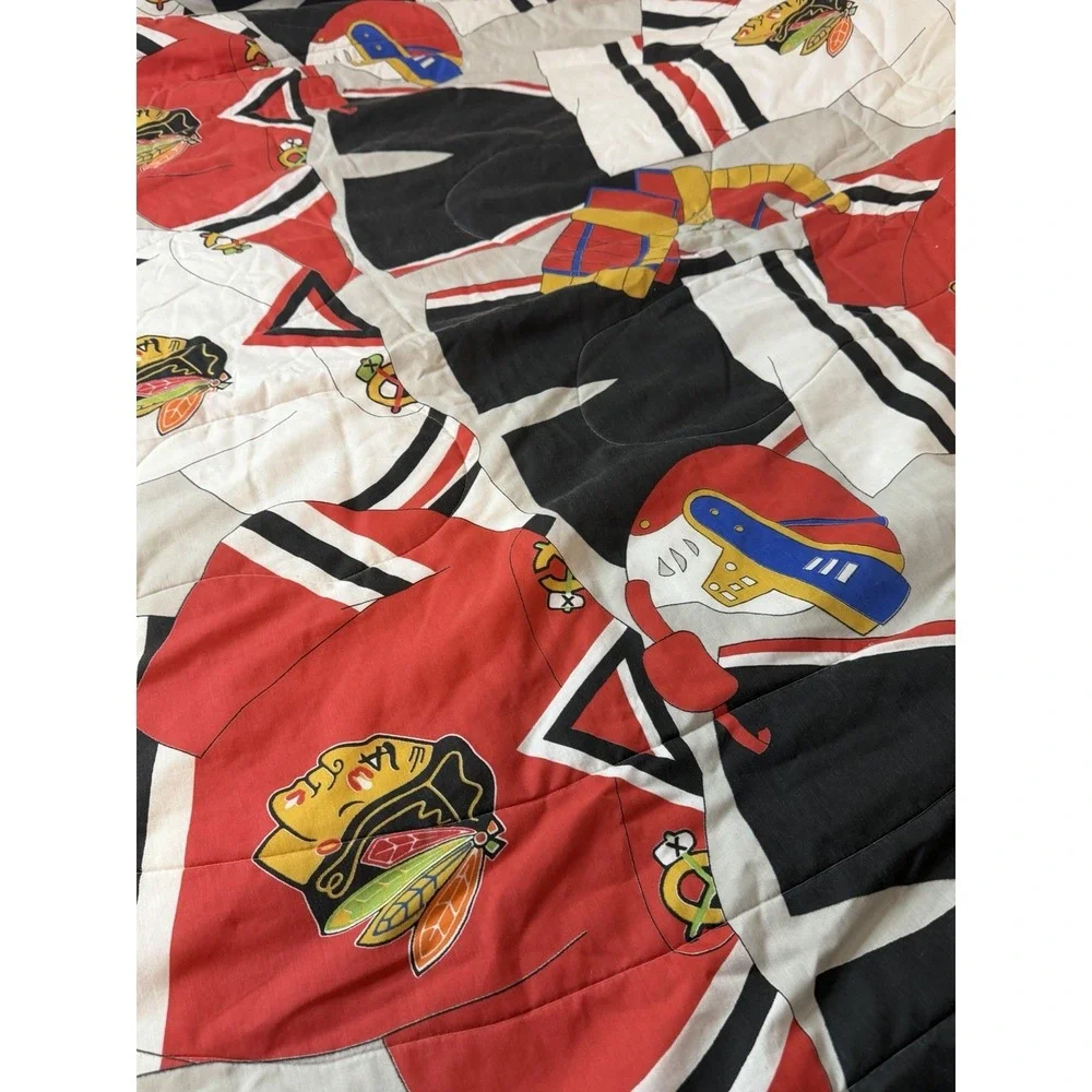 Vtg 90’s NHL Chicago Blackhawks Hockey Bed Comforter Sheet Queen Sz